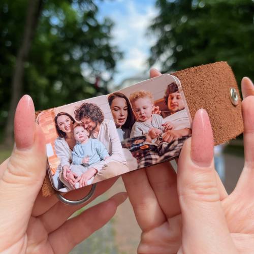 Шкіряний брелок з міні альбомом для фото, подарунок для пари