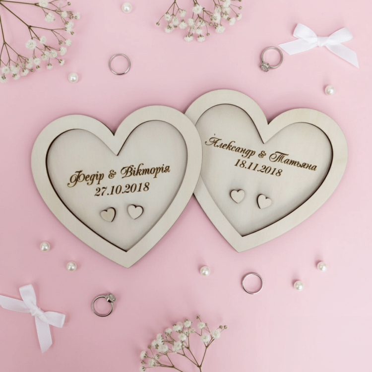 Шкатулка для кілець, підставка під кільця "Серце" з Дерева з Гравіюванням