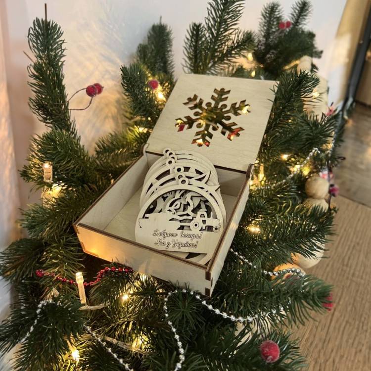 Набір ялинкових патріотичних новорічних іграшок в Еко коробці