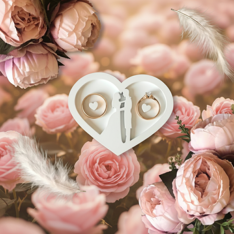 Шкатулка для кілець, підставка під кільця «Молодята» з Дерева