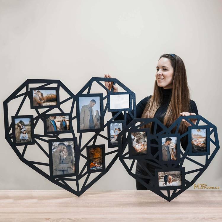 Подарунок до 14 лютого фоторамка серце полігональне геометричне