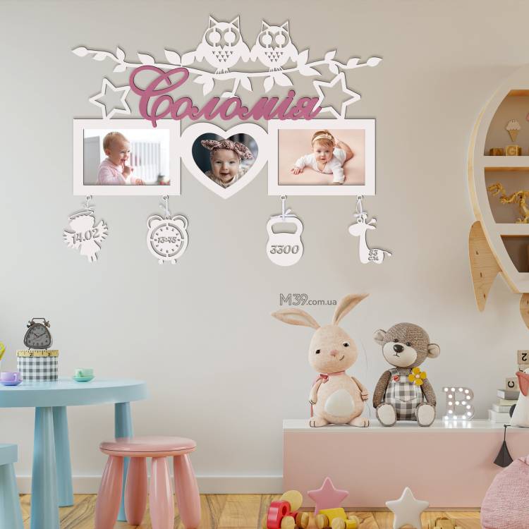 Дитяча метрика на 3 фото Совушки m39.com.ua Дитяча метрика на 3 фото Совушки