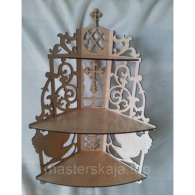 Иконостас домашний из дерева. Полка для Икон угловая с голубями