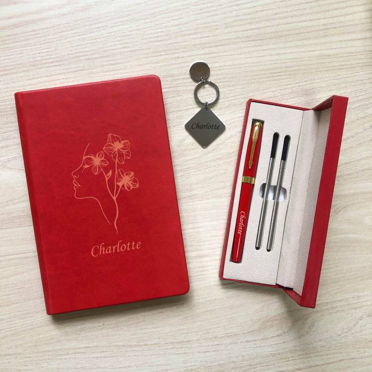 Іменний подарунковий набір для дівчини — блокнот, термос, ручка, брелок з гравіюванням m39.com.ua Іменний подарунковий набір для дівчини — блокнот, термос, ручка, брелок з гравіюванням