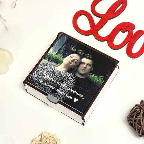 Подарочная коробка S из ХДФ с вашим фото (деревянная), упаковка для подарков