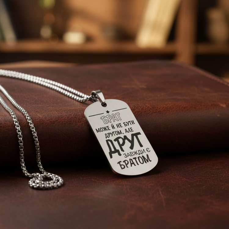Жетон другу з персоналізованим гравіюванням Друг завжди є братом