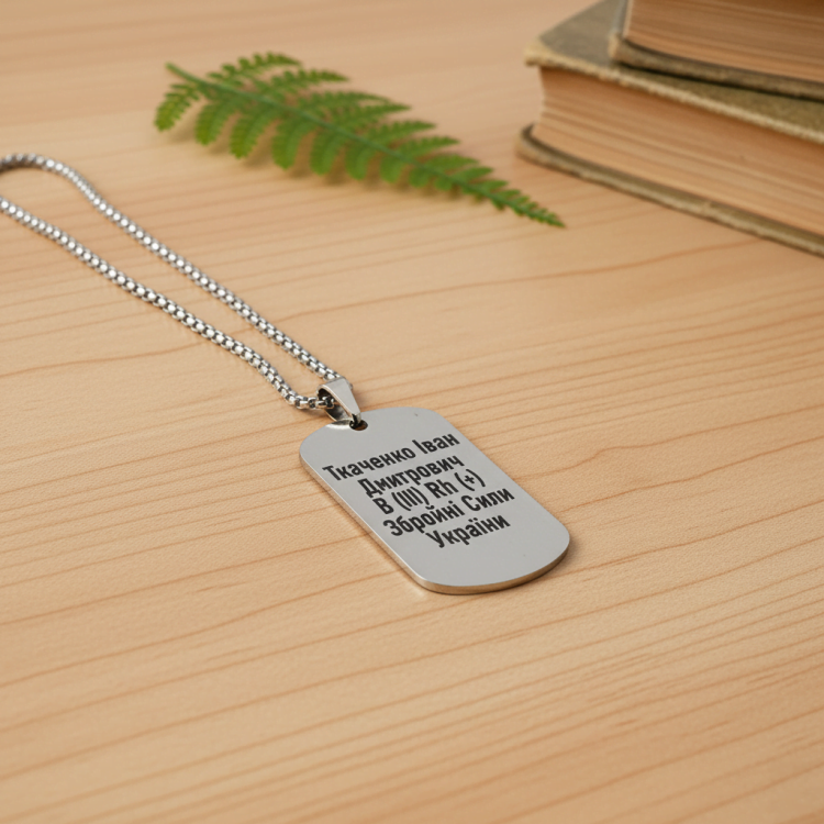 Жетон з Гравіюванням Персональних Даних та Групи Крові Військового