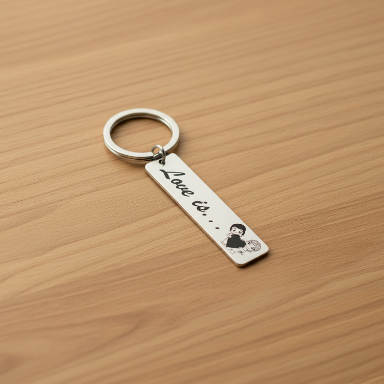 Брелок для ключів з персоналізованим гравіюванням Love is...