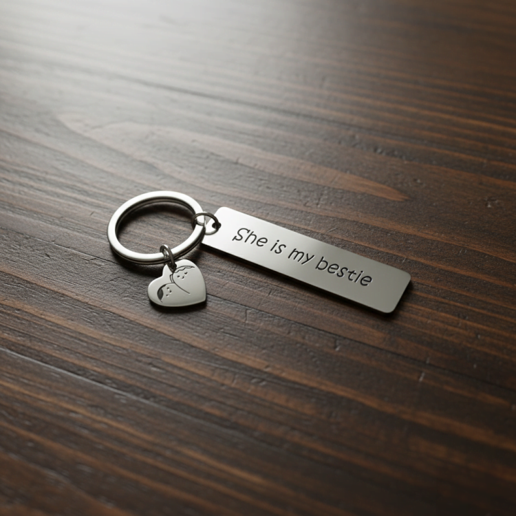Подарок лучшей подруге, металлический брелок c персональной гравировкой She is my bestie m39.com.ua Подарок лучшей подруге, металлический брелок c персональной гравировкой She is my bestie