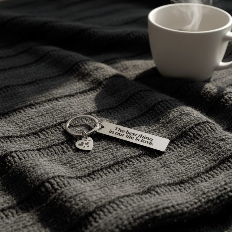 Подарунок дівчині, металевий брелок The best thing in our life is love m39.com.ua Подарунок дівчині, металевий брелок The best thing in our life is love