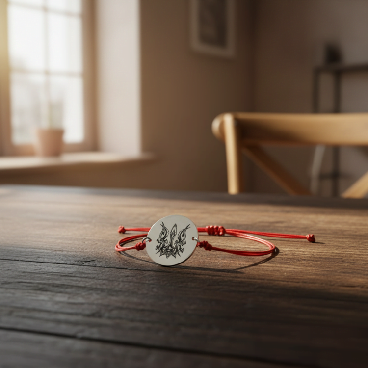 Фенечка з  гравіюванням чорного кольору Герб в патріотичному стилі