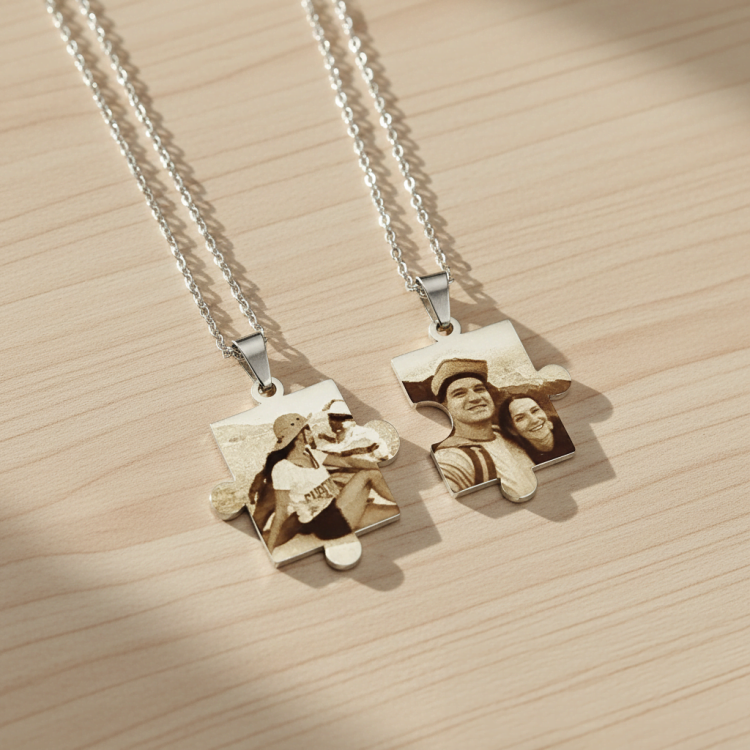 Подарунок Парі - Парний Кулон  з Фотогравіюванням "Пазл"