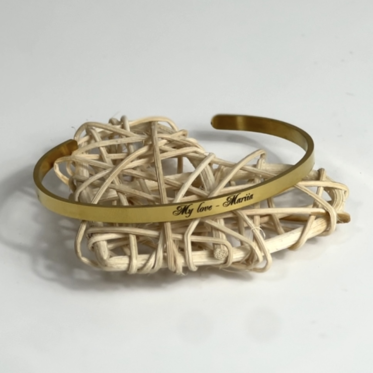 Браслет Обруч з Любовним Посланням Коханій, Ювелірна Сталь, іменне гравіювання