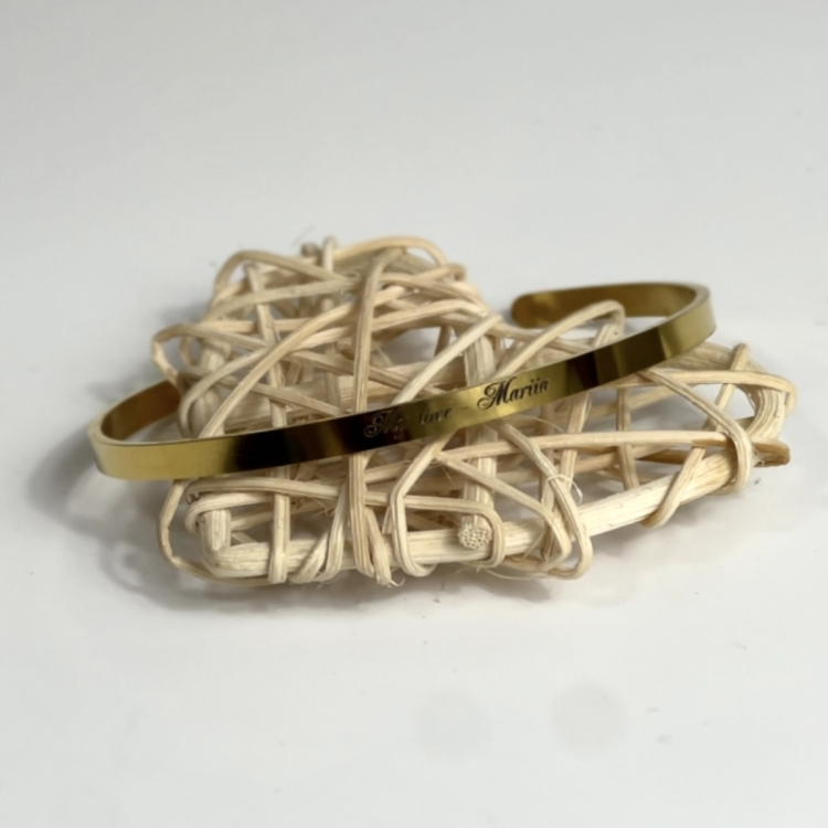 Браслет Обруч з Любовним Посланням Коханій, Ювелірна Сталь, іменне гравіювання