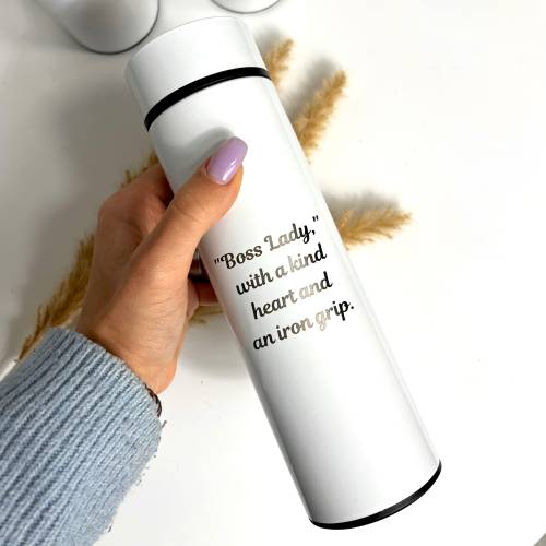 Термос із оригінальним написом «"Boss Lady" with a kind heart and an iron grip»