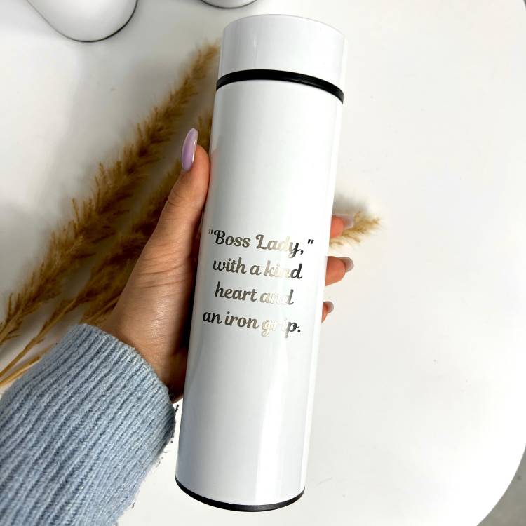 Термос із оригінальним написом «"Boss Lady" with a kind heart and an iron grip»