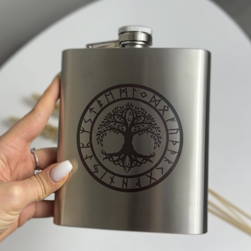 Фляга для напитков 530 мл из нержавеющей стали с гравировкой “Дерево, руны”