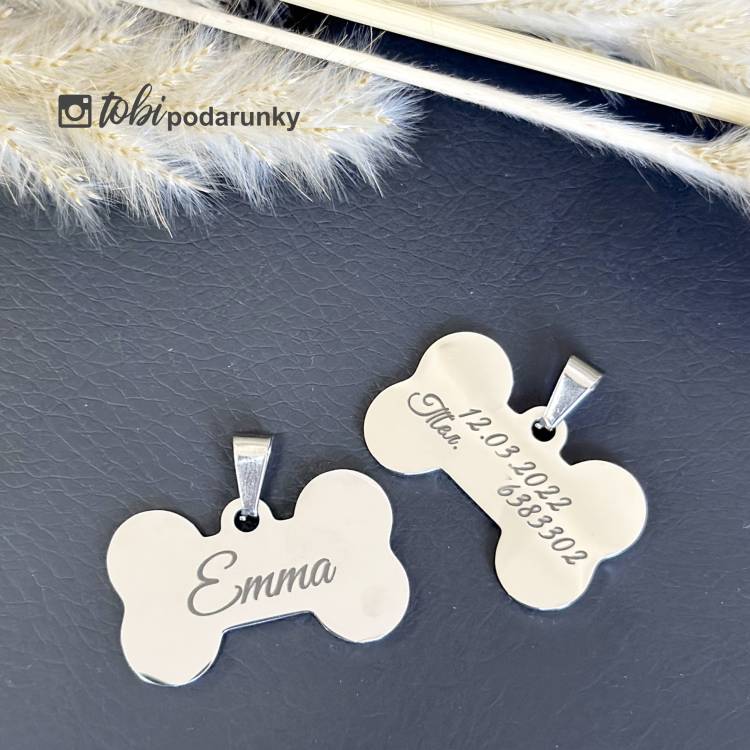 Адресник для Собак в Форме Косточки с Персонализированной Гравировкой