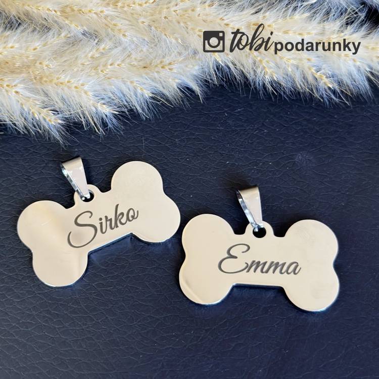 Адресник для Собак в Форме Косточки с Персонализированной Гравировкой