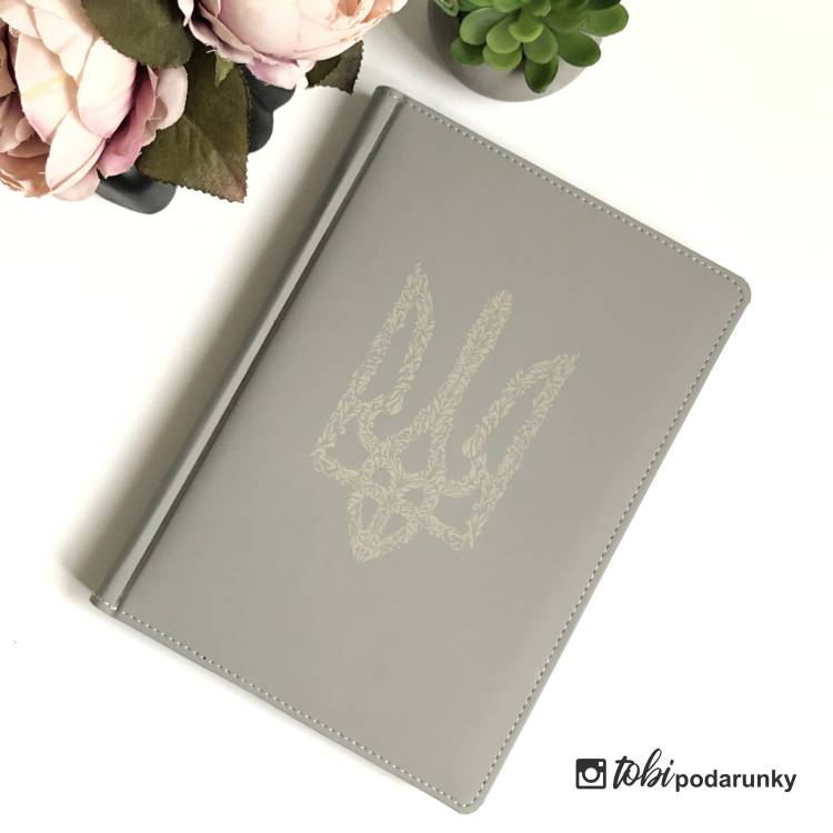 Блокнот Дневник с Гравировкой герба Украины Серый, Планер