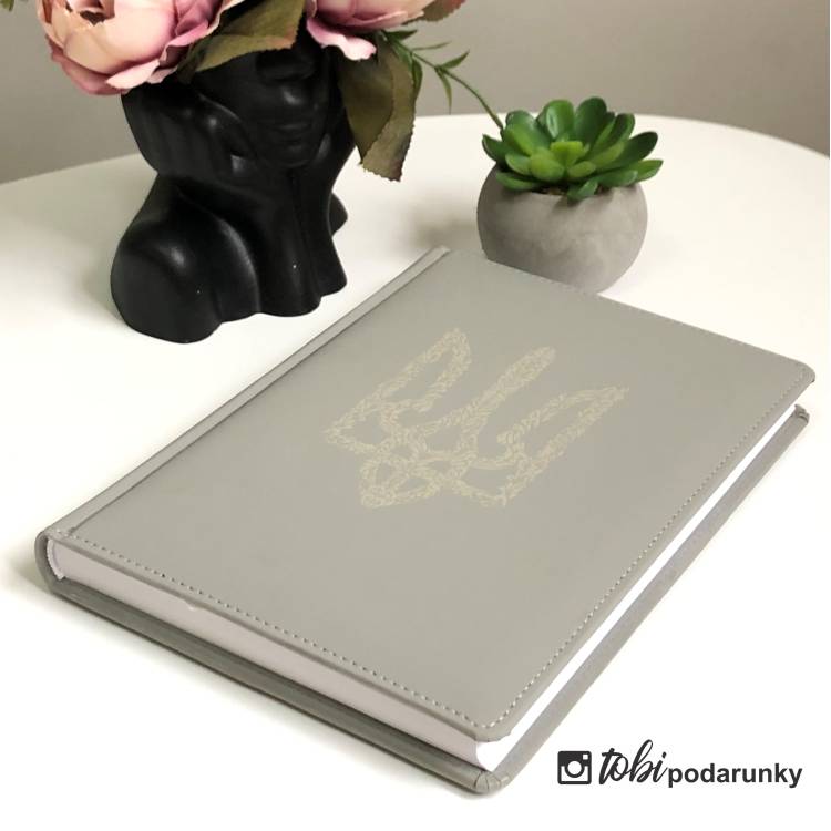 Блокнот Дневник с Гравировкой герба Украины Серый, Планер