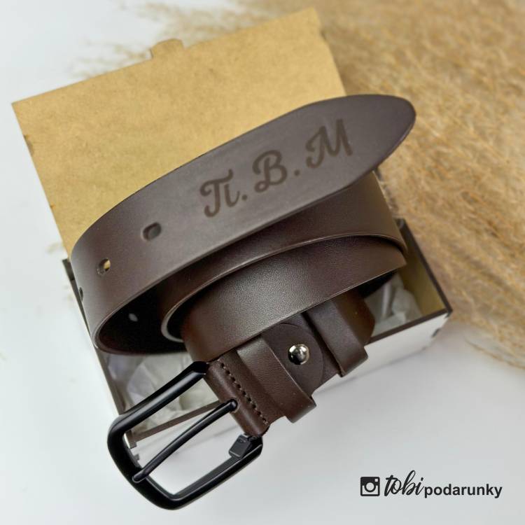 Подарок Военному - Ремень с Гравировкой, Кожаный, Коричневый