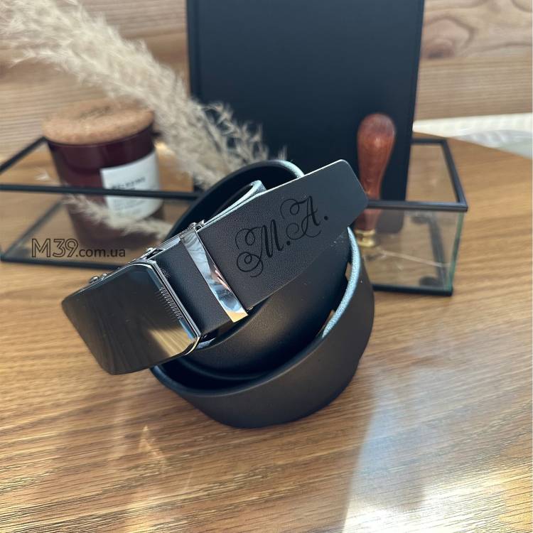 Ремінь з Персоналізованим Гравіюванням Чоловічий Чорний з Автоматичною Пряжкою