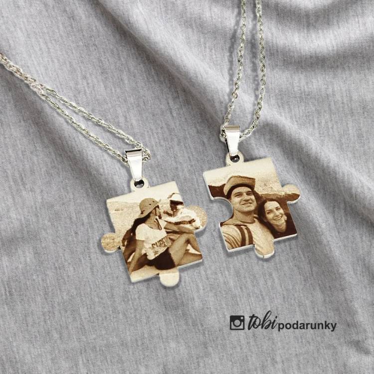 Подарунок Парі - Парний Кулон  з Фотогравіюванням "Пазл"
