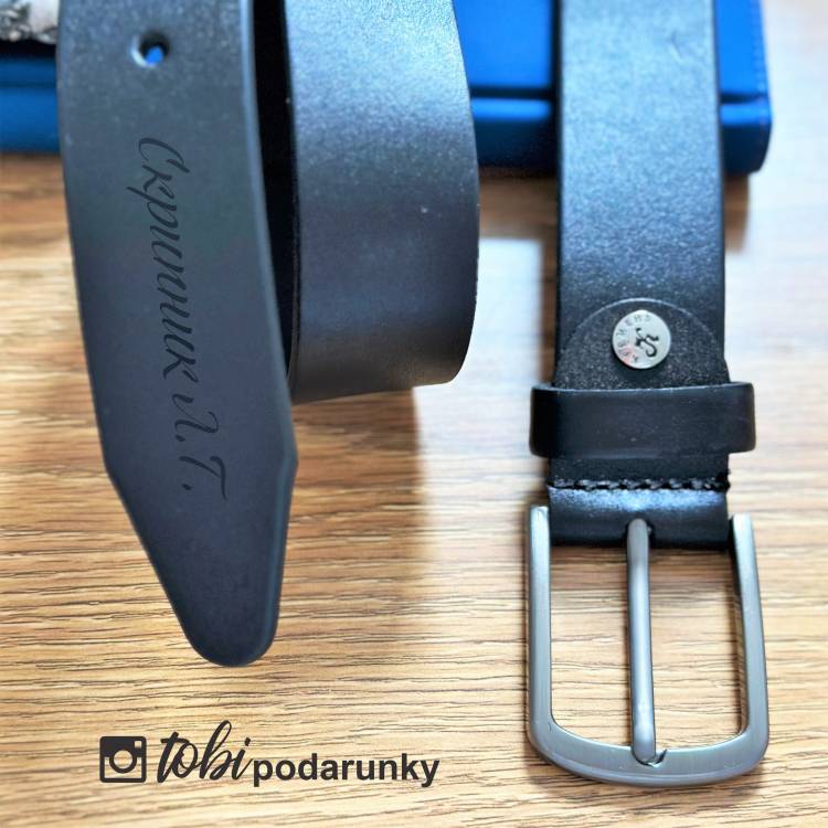 Ремінь з Персоналізованим Гравіюванням Чоловічий Чорний зі скругленою пряжкою