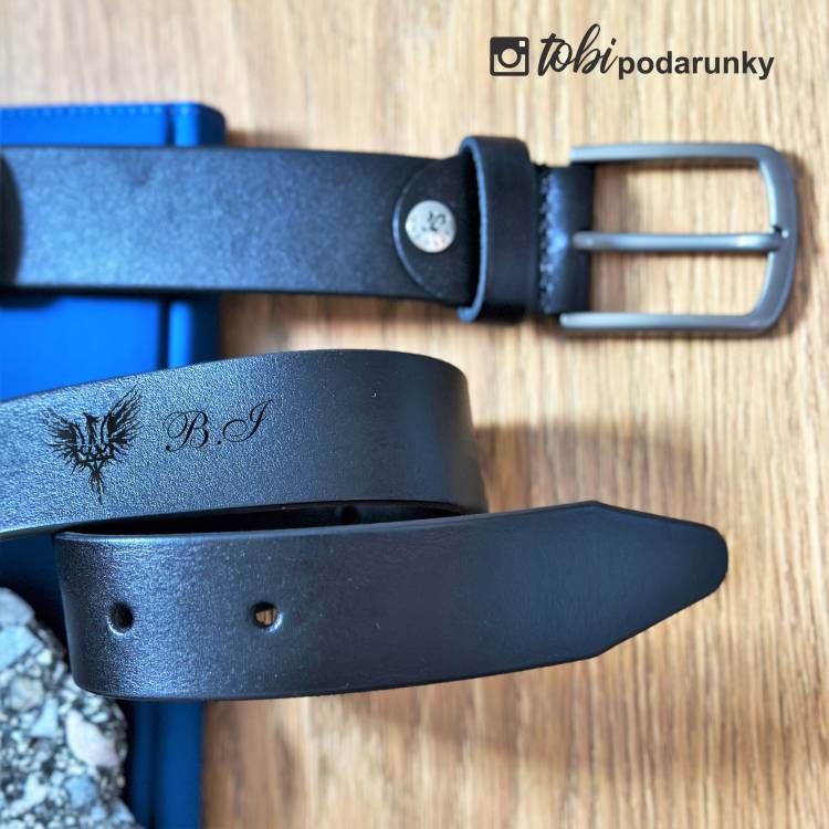 Ремінь з Персоналізованим Гравіюванням Чоловічий Чорний зі скругленою пряжкою