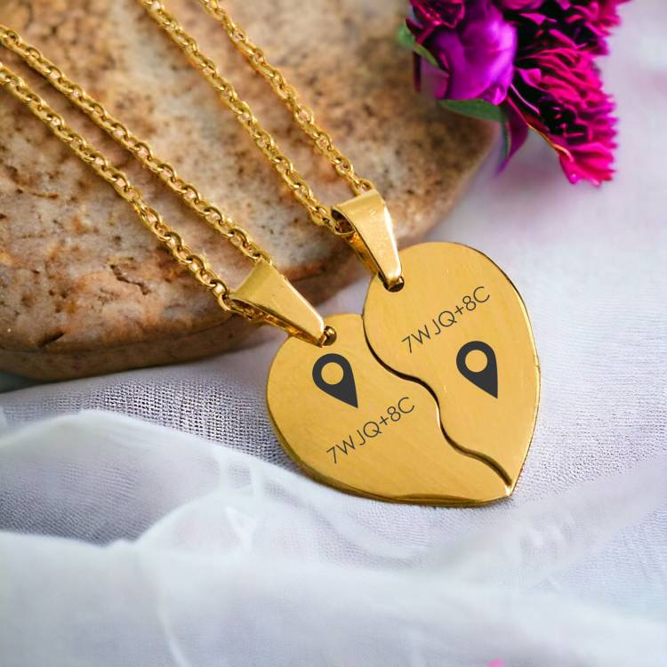 Парное ожерелье "Сердце" с координатами вашего особенного места