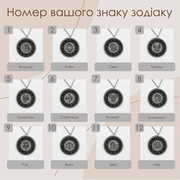 Підвіска Кругла Жіноча з Персоналізованим Гравіюванням Знаки Зодіака m39.com.ua Підвіска Кругла Жіноча з Персоналізованим Гравіюванням Знаки Зодіака