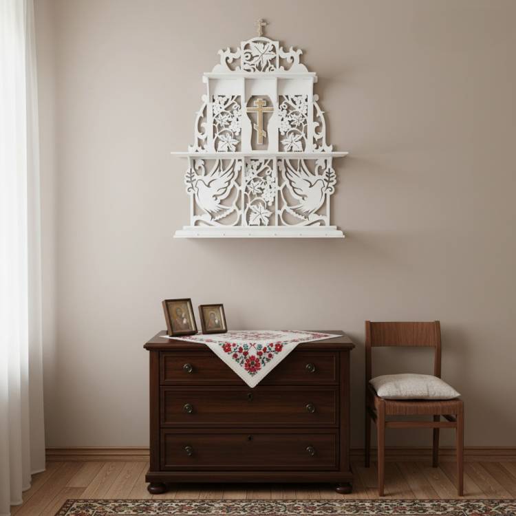 Поличка для Ікон, Іконостас Домашній з Виноградом і Голубами Настільний