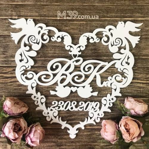 Свадебная Монограмма с Сердцем, Голубями и Вензелями m39.com.ua Свадебная Монограмма с Сердцем, Голубями и Вензелями