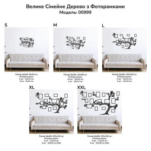 Декор в Спальню на Стіну - Сімейне Дерево, Колаж з Фоторамок