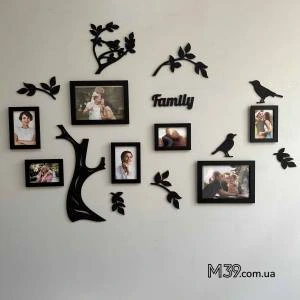Фоторамка коллаж Семейное дерево с птичками Family