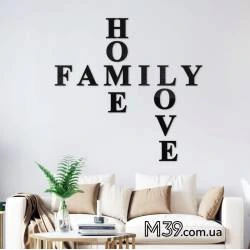 Декор з дерева на стіну - панно "Family Love Home", напис з дерева на стіну