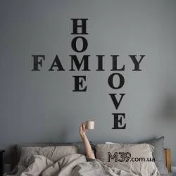 Декор з дерева на стіну - панно "Family Love Home", напис з дерева на стіну