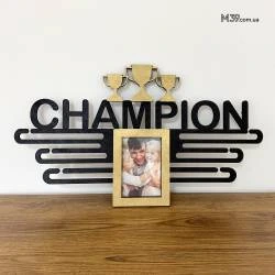 Медальниця з дерева Чемпіон, Champion з рамкою для фото