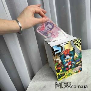Подарок другу - Копилка Скрудж Макдак белая с цветной печатью