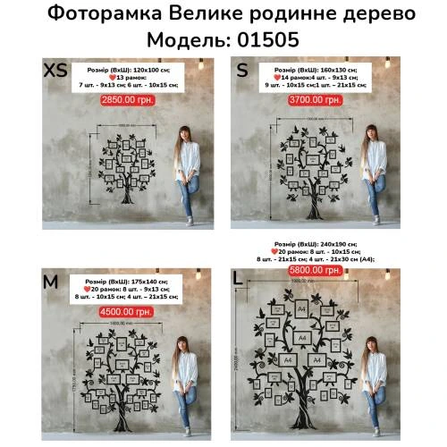 Декор над Сходами на Стіну - Сімейне дерево "Велике Родинне", композиція з фоторамок
