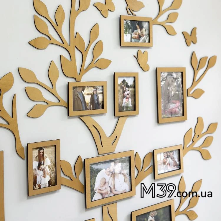 Фоторамка Коллаж с Фото Семейное Дерево "Весеннее", Декор в комнату из дерева