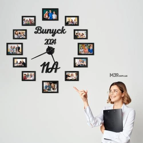 Подарунок Вчительці - Годинник "Випуск" Настінний з Фоторамками m39.com.ua Подарунок Вчительці - Годинник "Випуск" Настінний з Фоторамками