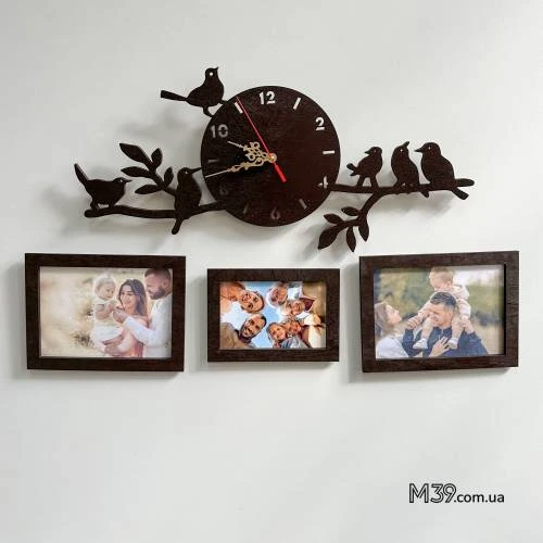 Годинник  Настінний "Гілочка з Пташками" з Фоторамками