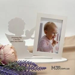 Фоторамка Янголятко Хлопчик для Хрещених Батьків з Гравіюванням