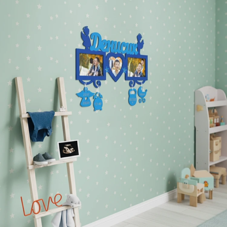 Дитяча метрика на 3 фото з сердечком m39.com.ua Дитяча метрика на 3 фото з сердечком