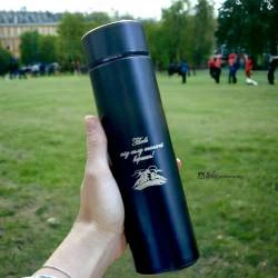 Термос для Школы Черный с гравировкой (держит тепло 10 часов!)