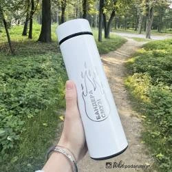 Термос Белый с Гравировкой (держит тепло 10 часов!)